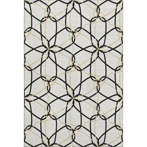 HomeRoots 8' X 10' Geometric Area Rug in White, Black & Gold - Washable, UV Protected, Stylish & Durable 675556