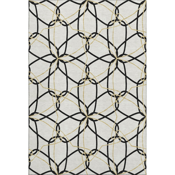 HomeRoots 8' X 10' Geometric Area Rug in White, Black & Gold - Washable, UV Protected, Stylish & Durable 675556