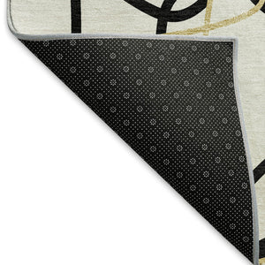 HomeRoots 8' X 10' Geometric Area Rug in White, Black & Gold - Washable, UV Protected, Stylish & Durable 675556