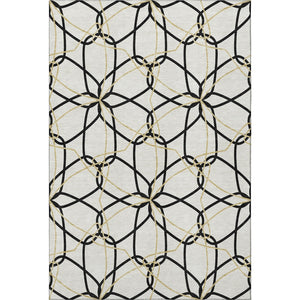 HomeRoots 8' X 10' Geometric Area Rug in White, Black & Gold - Washable, UV Protected, Stylish & Durable 675556