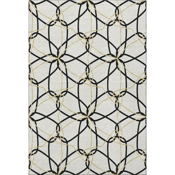 HomeRoots 8' X 10' Geometric Area Rug in White, Black & Gold - Washable, UV Protected, Stylish & Durable 675556
