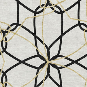 HomeRoots 9' X 12' Geometric Washable Area Rug - White, Black & Gold - UV Protected, Stylish & Durable Design 675557