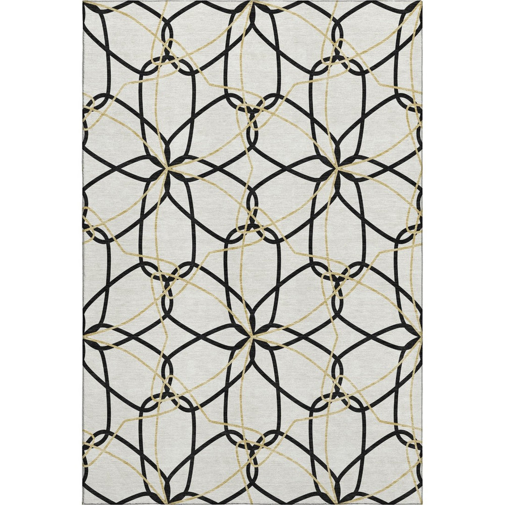 HomeRoots 10' x 14' Stylish White, Black & Gold Geometric Area Rug – Washable, UV Protected, Durable Design 675558