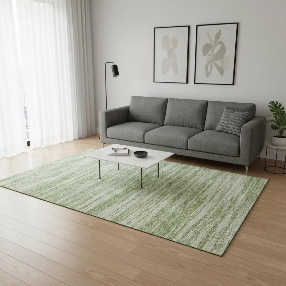 HomeRoots 5' X 8' Artichoke Green Striped Area Rug - Washable, UV Protected & Perfect for High-Traffic Spaces! 675560
