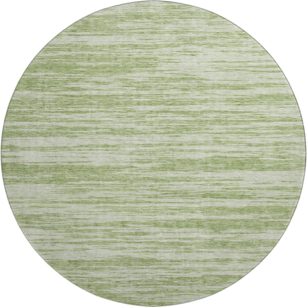 HomeRoots 8' Artichoke Green & Ivory Striped Washable Round Rug with UV Protection for Stylish Durability 675561