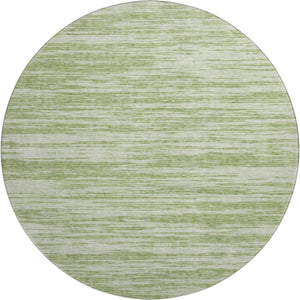 HomeRoots 8' Artichoke Green & Ivory Striped Washable Round Rug with UV Protection for Stylish Durability 675561
