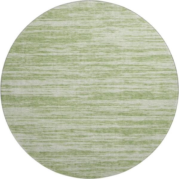 HomeRoots 8' Artichoke Green & Ivory Striped Washable Round Rug with UV Protection for Stylish Durability 675561