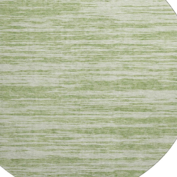 HomeRoots 8' Artichoke Green & Ivory Striped Washable Round Rug with UV Protection for Stylish Durability 675561