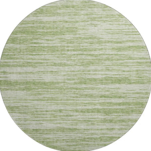 HomeRoots 8' Artichoke Green & Ivory Striped Washable Round Rug with UV Protection for Stylish Durability 675561