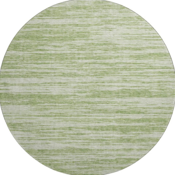 HomeRoots 8' Artichoke Green & Ivory Striped Washable Round Rug with UV Protection for Stylish Durability 675561