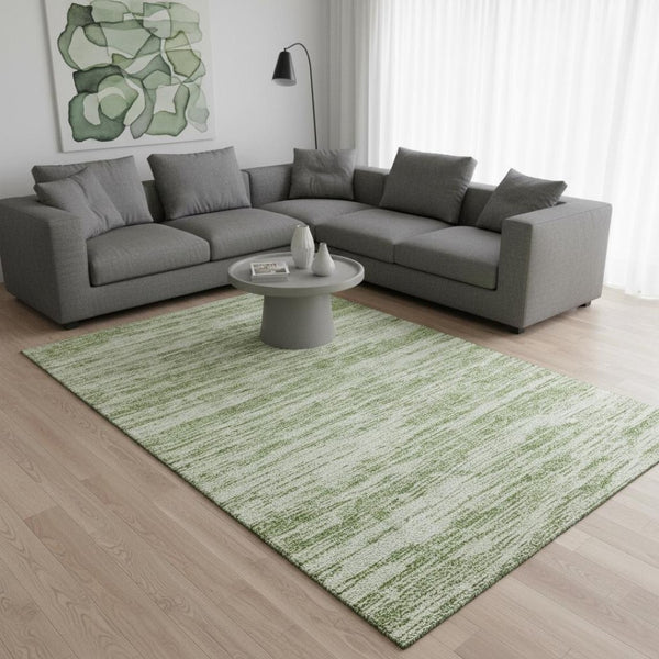 HomeRoots 8' X 10' Artichoke Green & Ivory Striped Area Rug - Durable, Stain-Resistant with UV Protection 675562