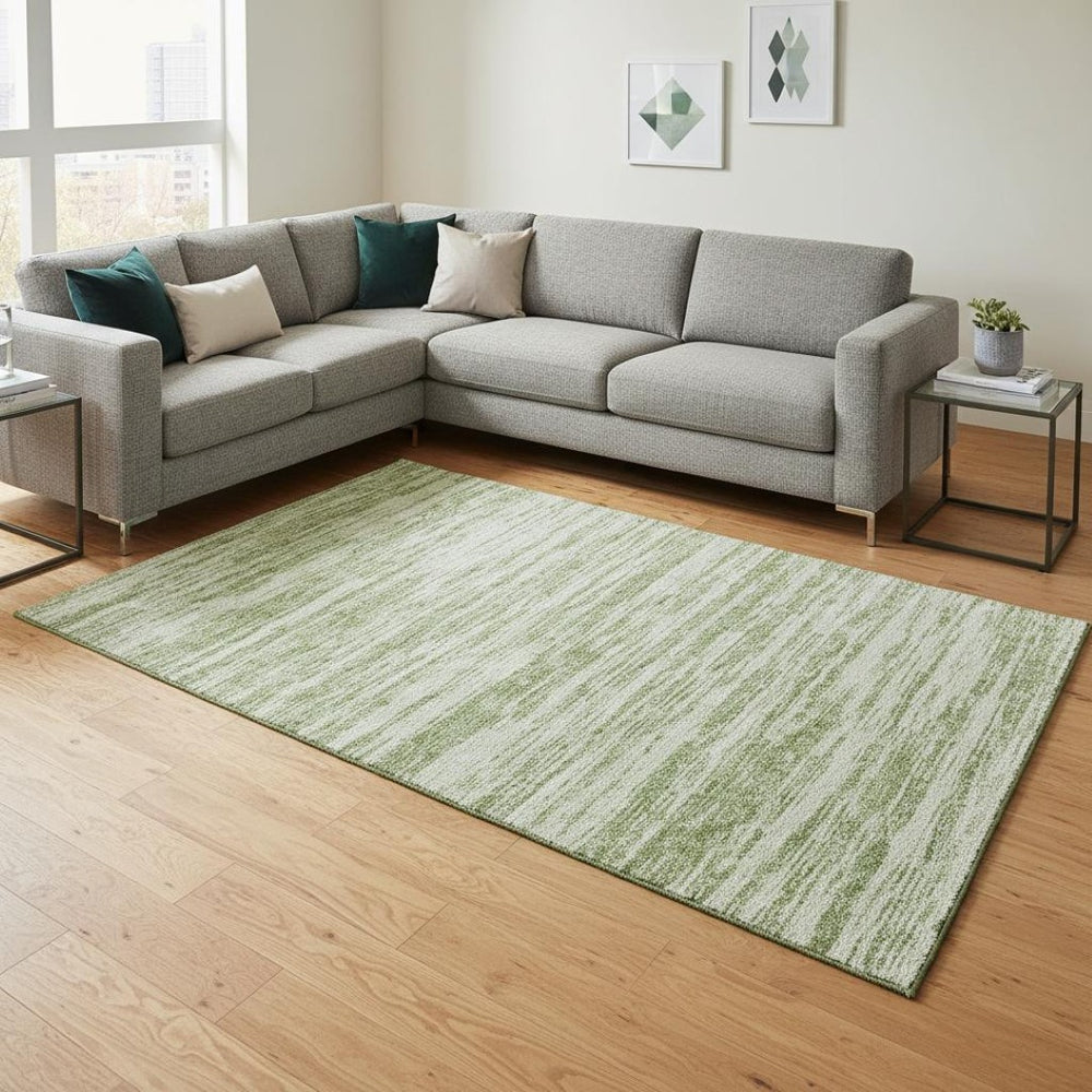 HomeRoots 10' Artichoke Green & Ivory Striped Washable Area Rug – Durable, UV-Protected, Perfect for Families! 675564