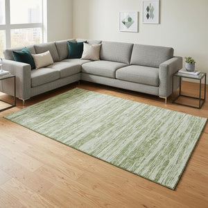 HomeRoots 10' Artichoke Green & Ivory Striped Washable Area Rug – Durable, UV-Protected, Perfect for Families! 675564