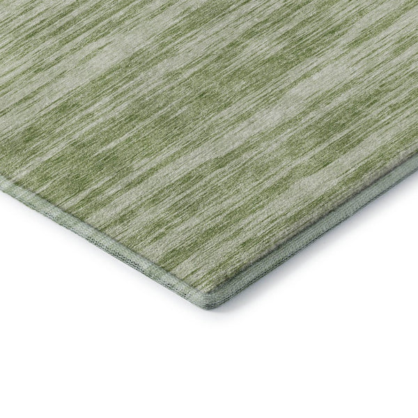 HomeRoots 10' Artichoke Green & Ivory Striped Washable Area Rug – Durable, UV-Protected, Perfect for Families! 675564