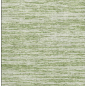 HomeRoots 10' Artichoke Green & Ivory Striped Washable Area Rug – Durable, UV-Protected, Perfect for Families! 675564