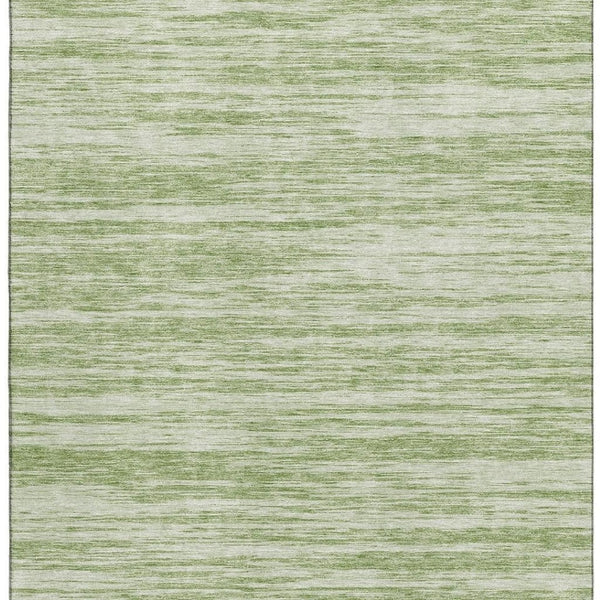 HomeRoots 10' Artichoke Green & Ivory Striped Washable Area Rug – Durable, UV-Protected, Perfect for Families! 675564