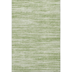 HomeRoots 10' Artichoke Green & Ivory Striped Washable Area Rug – Durable, UV-Protected, Perfect for Families! 675564