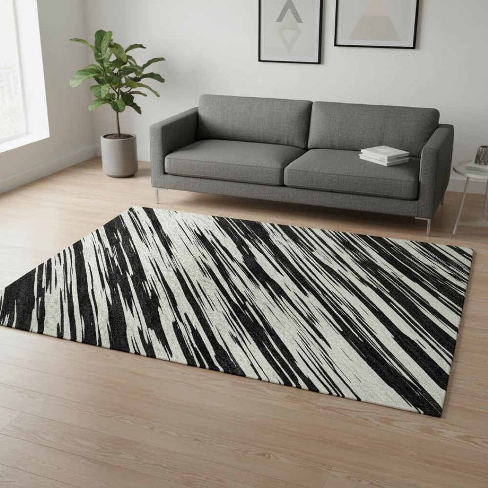 HomeRoots 5' X 8' Black and Ivory Striped Area Rug - Durable, Washable, UV Resistant for Busy Homes & Kids 675566