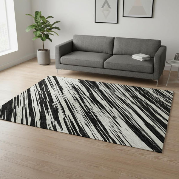 HomeRoots 5' X 8' Black and Ivory Striped Area Rug - Durable, Washable, UV Resistant for Busy Homes & Kids 675566