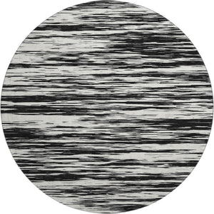 HomeRoots 8' Black and Ivory Striped Round Rug - Washable, UV Protected, Durable Design for Stylish Spaces 675567