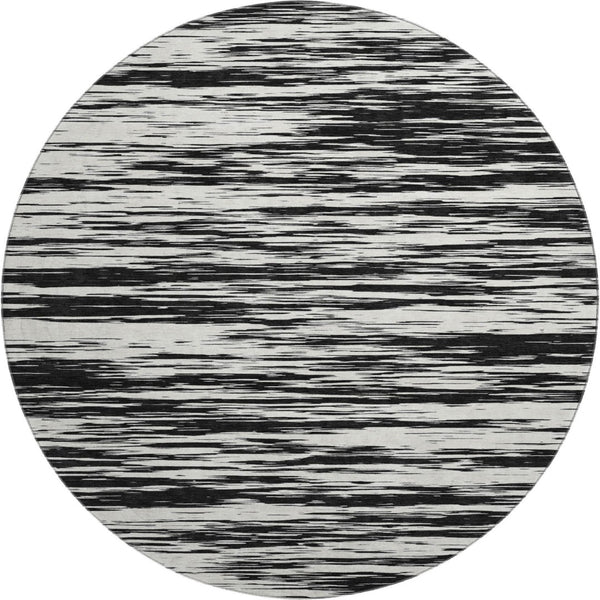 HomeRoots 8' Black and Ivory Striped Round Rug - Washable, UV Protected, Durable Design for Stylish Spaces 675567
