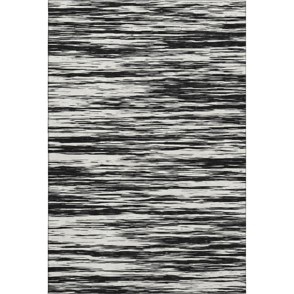 HomeRoots 9' X 12' Striped Black And Ivory Area Rug - Washable, UV Protected, Perfect For High-Traffic Spaces 675569