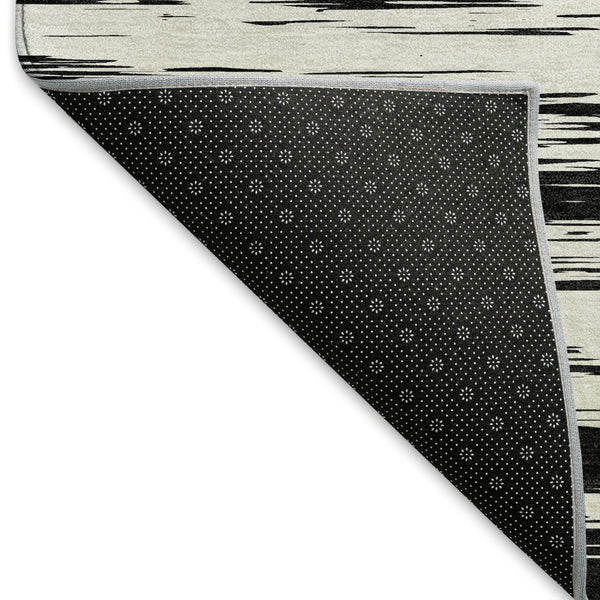 HomeRoots 9' X 12' Striped Black And Ivory Area Rug - Washable, UV Protected, Perfect For High-Traffic Spaces 675569