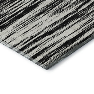 HomeRoots 9' X 12' Striped Black And Ivory Area Rug - Washable, UV Protected, Perfect For High-Traffic Spaces 675569