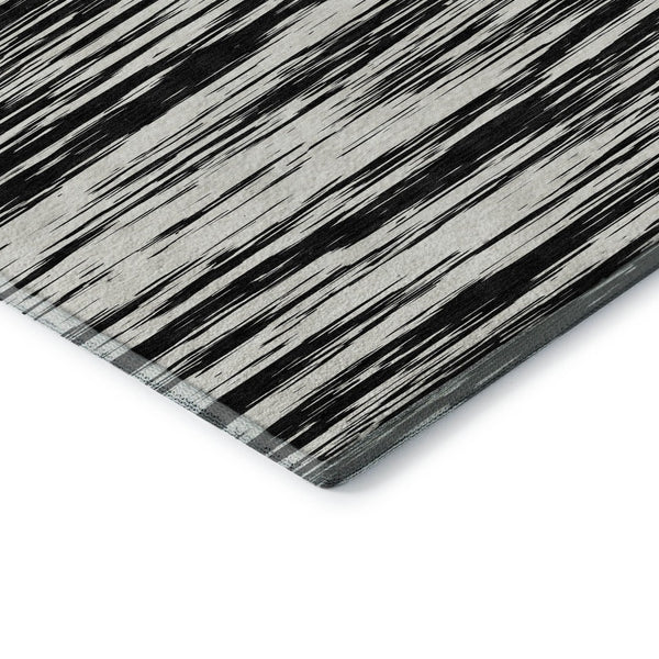 HomeRoots 9' X 12' Striped Black And Ivory Area Rug - Washable, UV Protected, Perfect For High-Traffic Spaces 675569