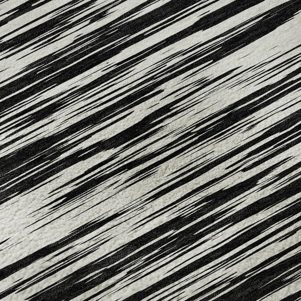 HomeRoots 9' X 12' Striped Black And Ivory Area Rug - Washable, UV Protected, Perfect For High-Traffic Spaces 675569