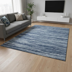 HomeRoots 5' Blue and Ivory Striped Washable Area Rug - UV Protected, Stain Resistant, Perfect for Busy Spaces 675572