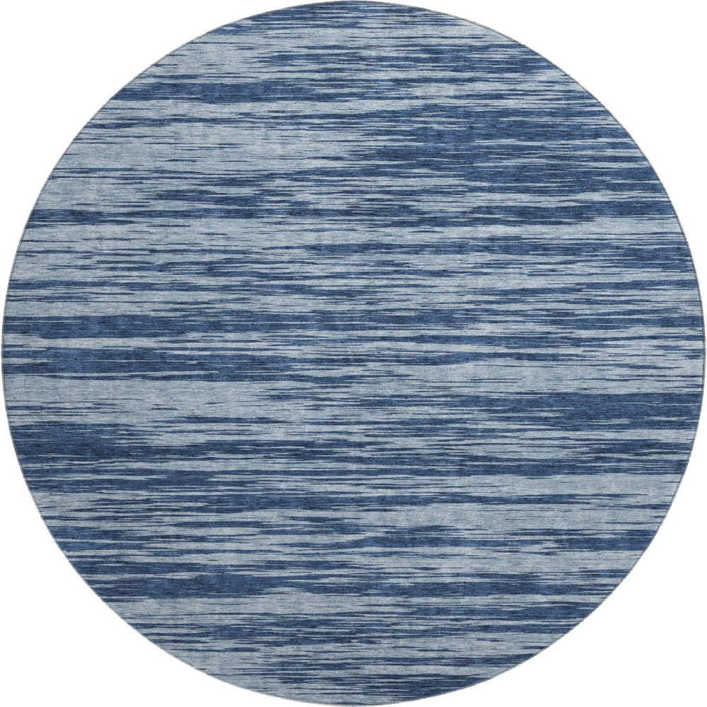 HomeRoots 8' Blue And Ivory Striped Round Rug - Washable, UV-Protected, Durable for Living Rooms & Patios 675573