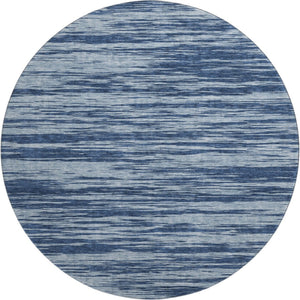 HomeRoots 8' Blue And Ivory Striped Round Rug - Washable, UV-Protected, Durable for Living Rooms & Patios 675573
