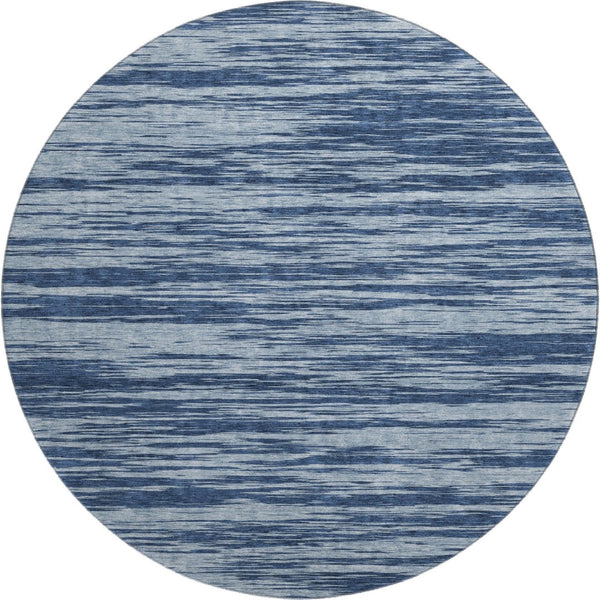 HomeRoots 8' Blue And Ivory Striped Round Rug - Washable, UV-Protected, Durable for Living Rooms & Patios 675573