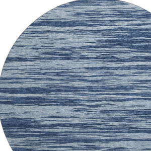 HomeRoots 8' Blue And Ivory Striped Round Rug - Washable, UV-Protected, Durable for Living Rooms & Patios 675573