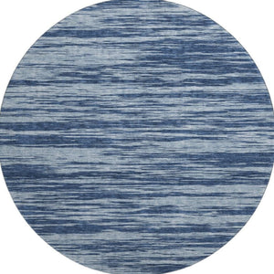 HomeRoots 8' Blue And Ivory Striped Round Rug - Washable, UV-Protected, Durable for Living Rooms & Patios 675573