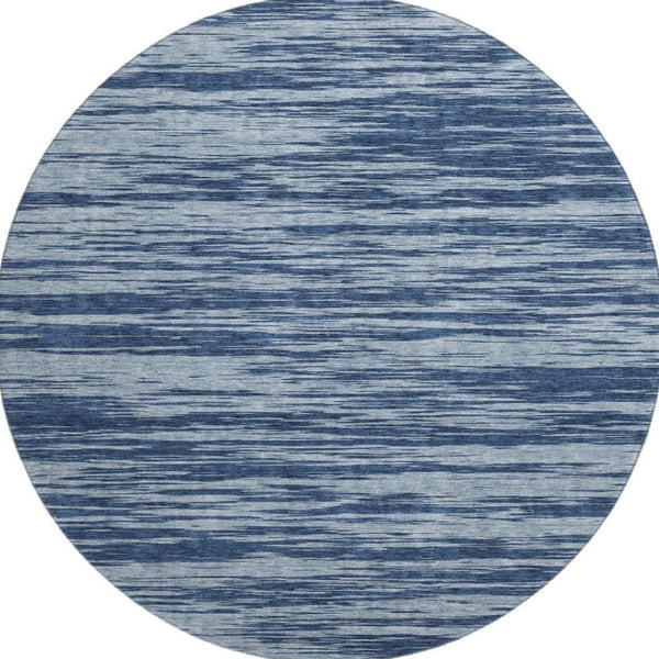 HomeRoots 8' Blue And Ivory Striped Round Rug - Washable, UV-Protected, Durable for Living Rooms & Patios 675573