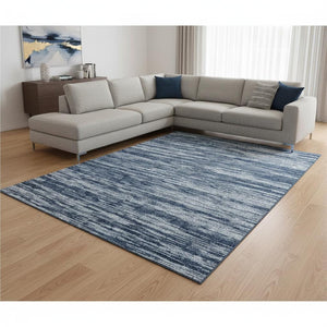 HomeRoots 8' X 10' Blue and Ivory Striped Area Rug - Washable, UV Protected, Durable for Kids and Pets' Spaces 675574