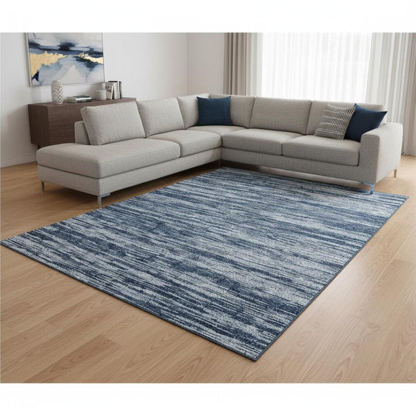 HomeRoots 8' X 10' Blue and Ivory Striped Area Rug - Washable, UV Protected, Durable for Kids and Pets' Spaces 675574