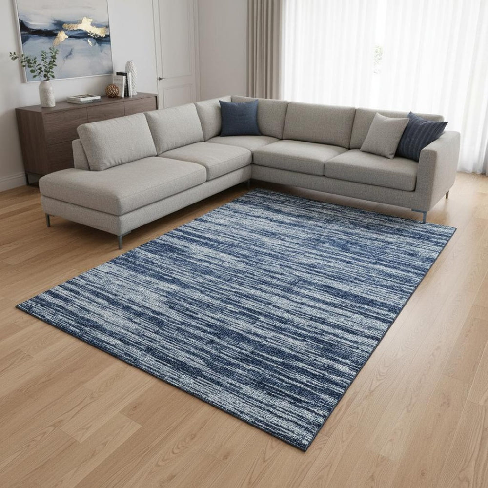 HomeRoots 9' X 12' Blue And Ivory Striped Washable Area Rug – Durable, UV-Protected, Easy-Clean Coastal Charm! 675575
