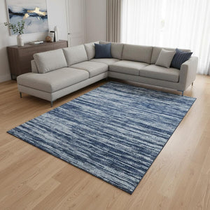 HomeRoots 9' X 12' Blue And Ivory Striped Washable Area Rug – Durable, UV-Protected, Easy-Clean Coastal Charm! 675575