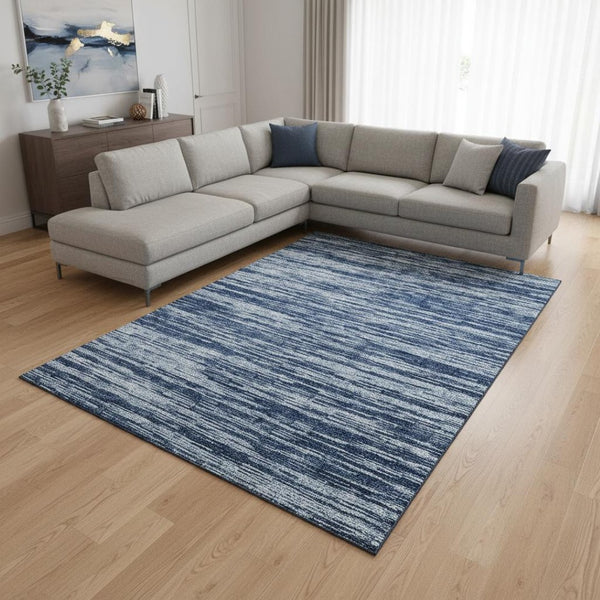 HomeRoots 9' X 12' Blue And Ivory Striped Washable Area Rug – Durable, UV-Protected, Easy-Clean Coastal Charm! 675575