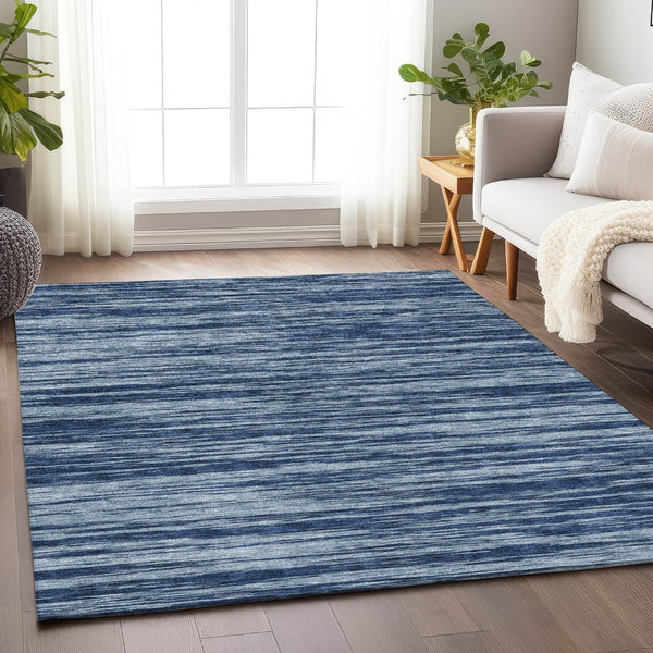 HomeRoots 10' Blue and Ivory Striped Washable Area Rug – UV Protected, Durable, Stylish for Large Spaces 675576