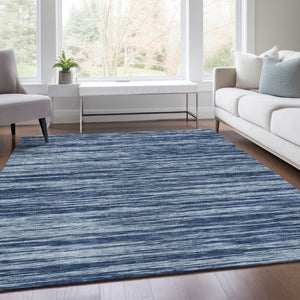 HomeRoots 10' Blue and Ivory Striped Washable Area Rug – UV Protected, Durable, Stylish for Large Spaces 675576