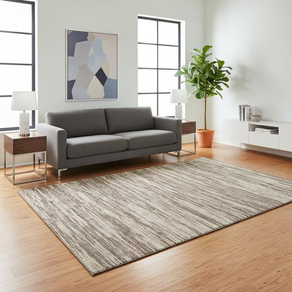 HomeRoots 5' X 8' Brown and Beige Striped Washable Area Rug - Durable, Stylish, and UV-Protected for Any Space 675578
