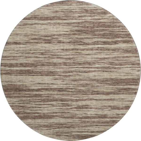 HomeRoots 8' Brown and Beige Striped Round Rug - Washable, UV Protected, Stain-Resistant for Homes with Kids 675579