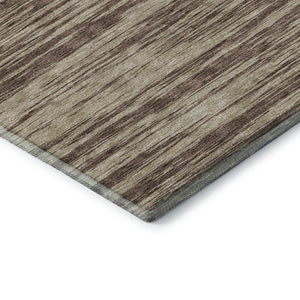 HomeRoots 8' Brown and Beige Striped Round Rug - Washable, UV Protected, Stain-Resistant for Homes with Kids 675579