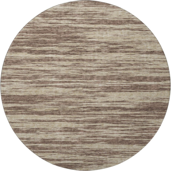 HomeRoots 8' Brown and Beige Striped Round Rug - Washable, UV Protected, Stain-Resistant for Homes with Kids 675579