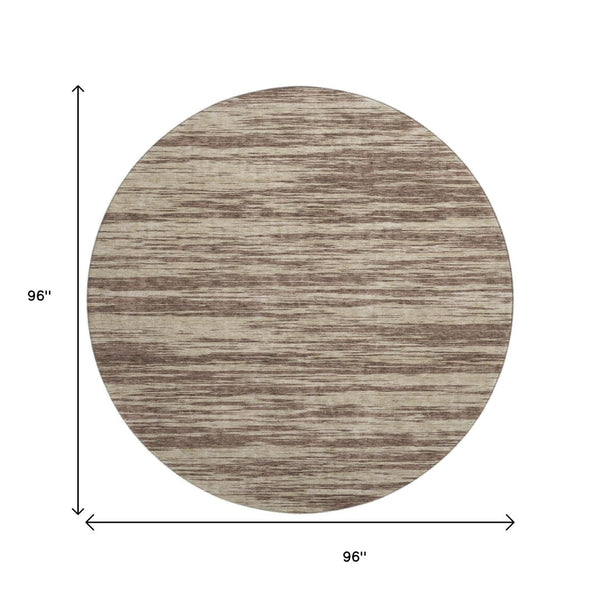 HomeRoots 8' Brown and Beige Striped Round Rug - Washable, UV Protected, Stain-Resistant for Homes with Kids 675579