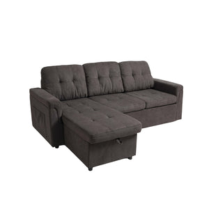 English Elm Upholstered L-Shaped Sleeper Sofa with Reversible Storage, Pull-Out Bed & Breathable Flannel Finish W3138S00001